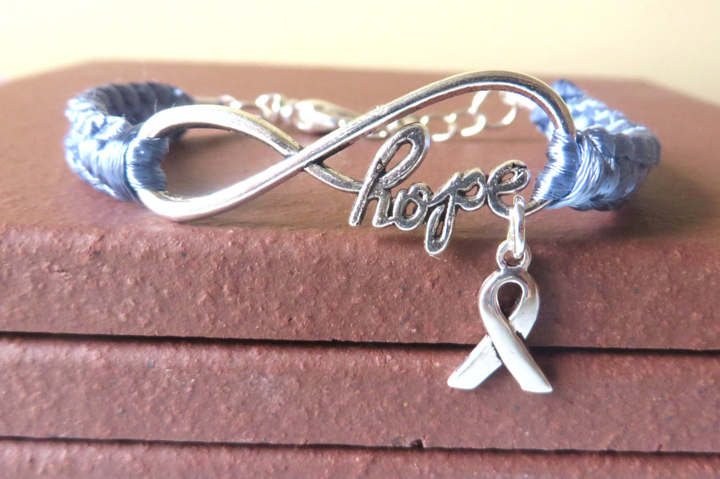Periwinkle Awareness HOPE Bracelet with Optional Letter Charm Esophageal Cancer Stomach Cancer Eating Disorders Pulmonary Hypertension