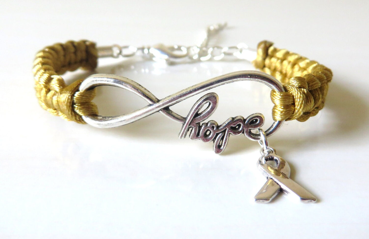 Childhood Cancer HOPE Gold Awareness Bracelet with Optional Hand Stamped Letter Initial Charm