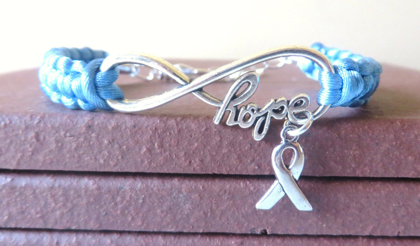 Prostate Cancer HOPE Awareness Charm Infinity Bracelet With Optional Hand Stamped Alphabet Letter Charm