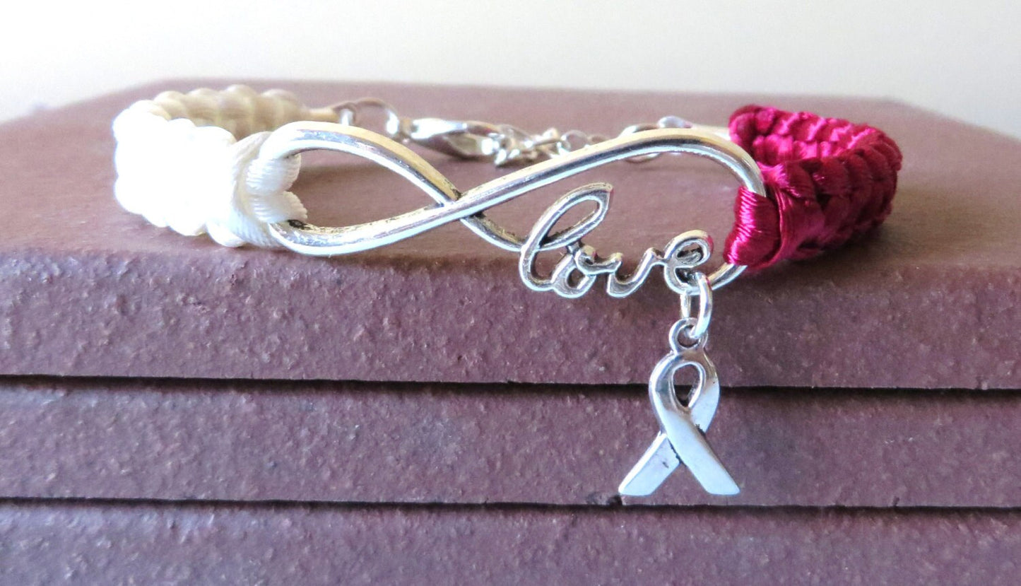Head and Neck Cancer LOVE Awareness Bracelet Oral Salivary Gland Pharynx Larynx Neck Nasal Cancer Optional Hand Stamped Letter Initial Charm