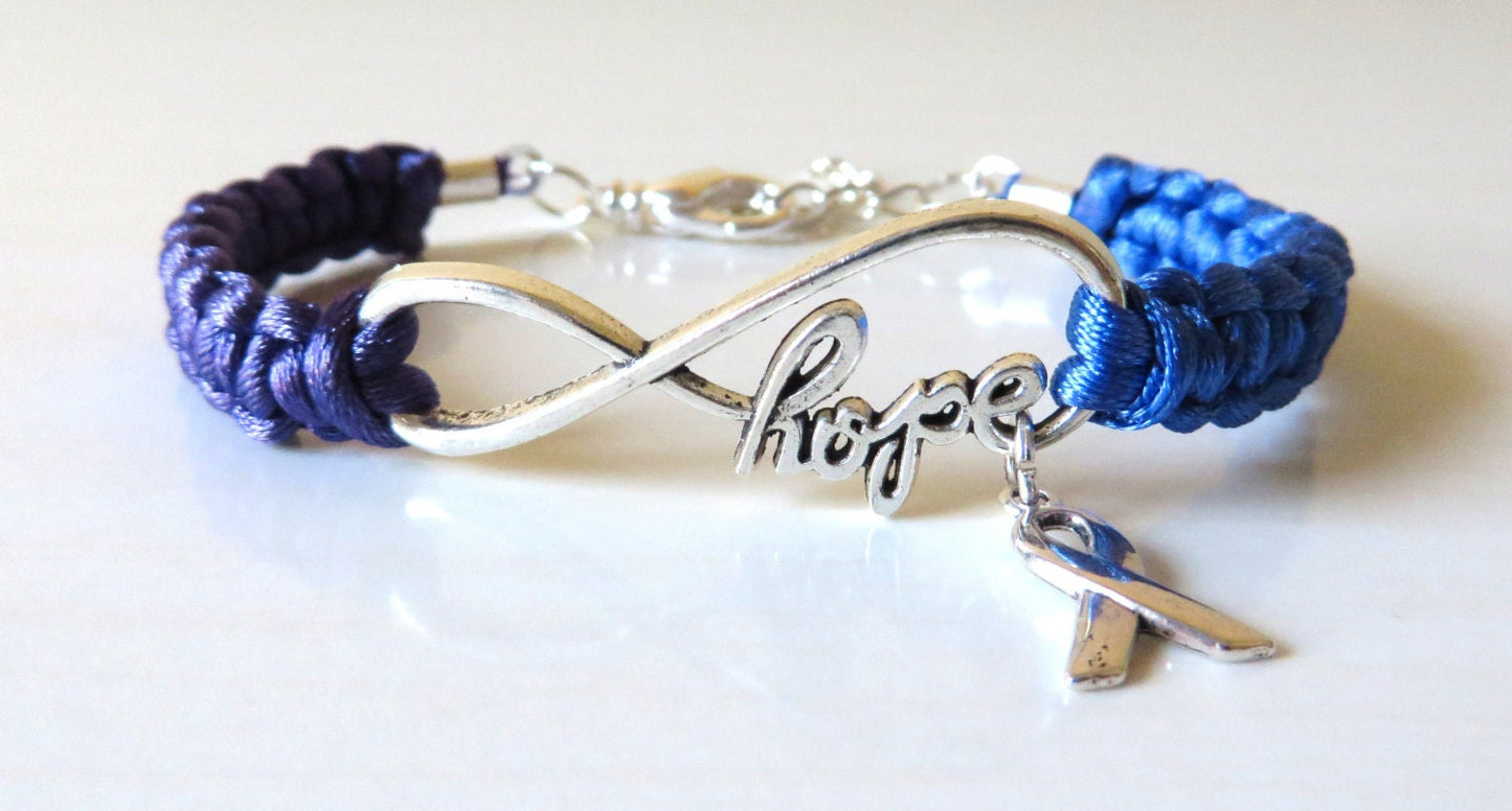Rheumatoid Arthritis HOPE Awareness Ribbon Charm Bracelet With Optional Hand Stamped Alphabet Letter Charm