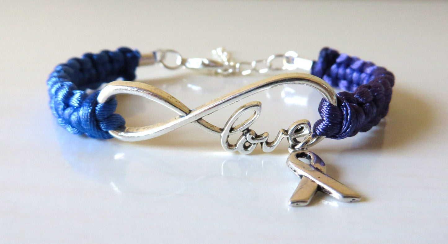 Rheumatoid Arthritis LOVE Awareness Ribbon Charm Bracelet With Optional Hand Stamped Alphabet Letter Charm