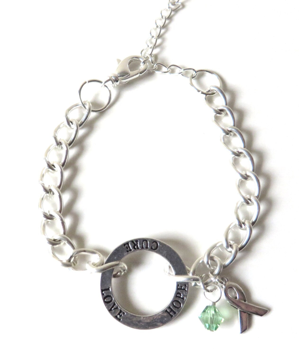 Lime Green Lymphoma Hope Love Cure Awareness Bracelet YOU Choose Bracelet Length