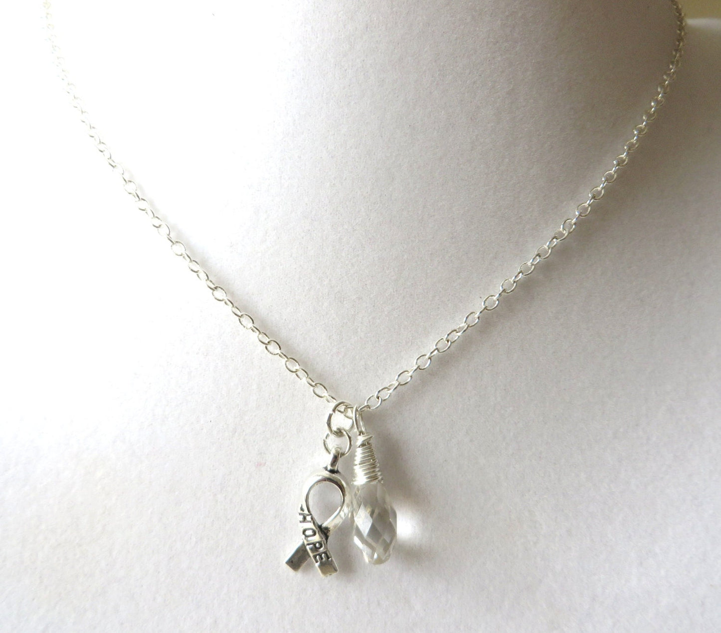 Grey Awareness Ribbon Hope Survivor Silver Ribbon Pendant Necklace You Choose Ribbon Design