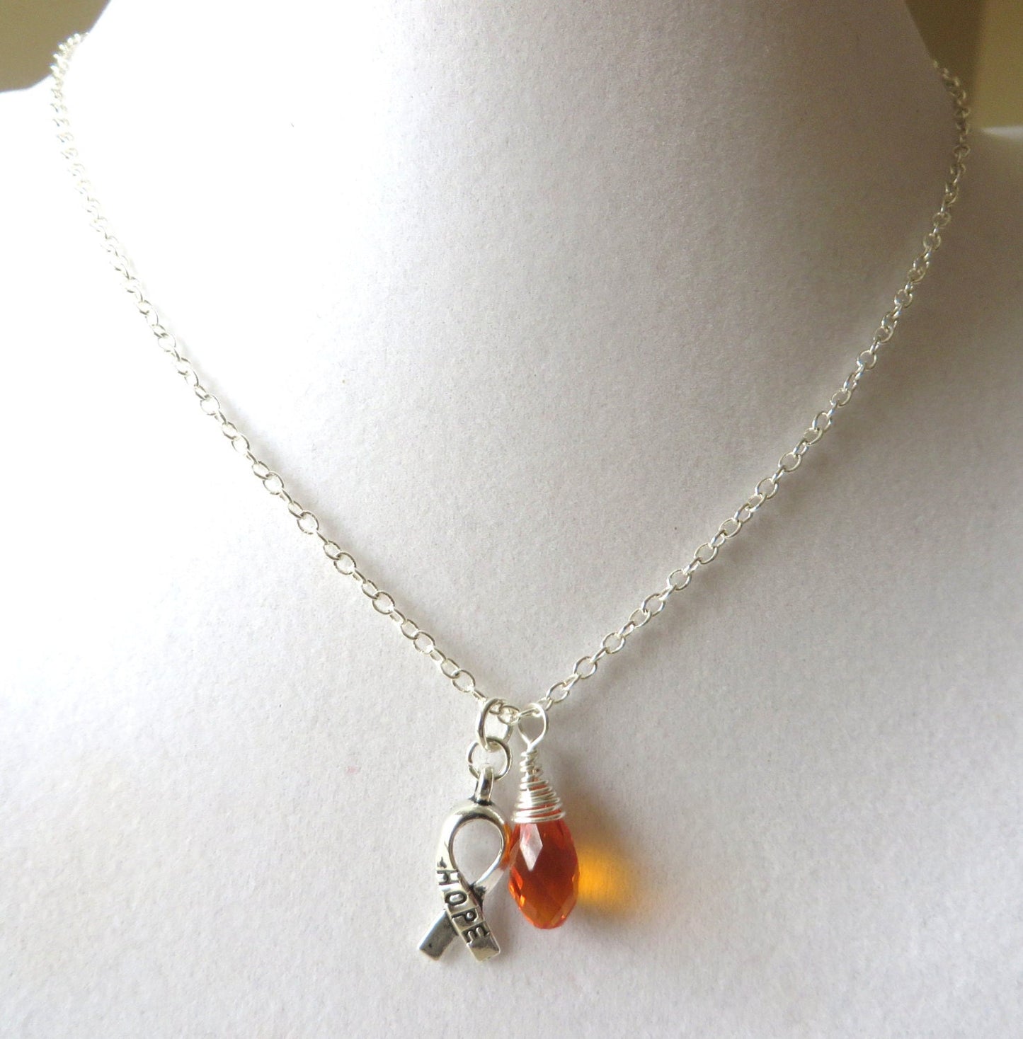 Orange Awareness Ribbon Hope Survivor Silver Ribbon Pendant Necklace You Choose Ribbon Design