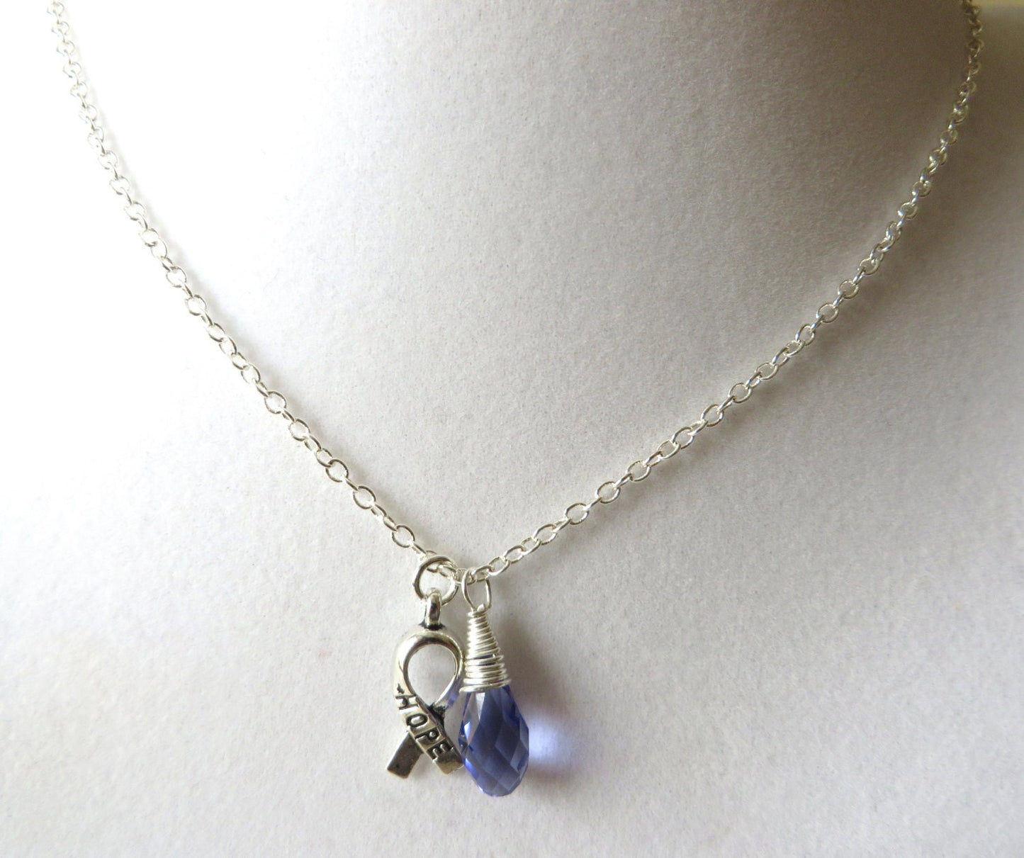 Purple Awareness Ribbon Hope Survivor Silver Ribbon Pendant Necklace You Choose Ribbon Design