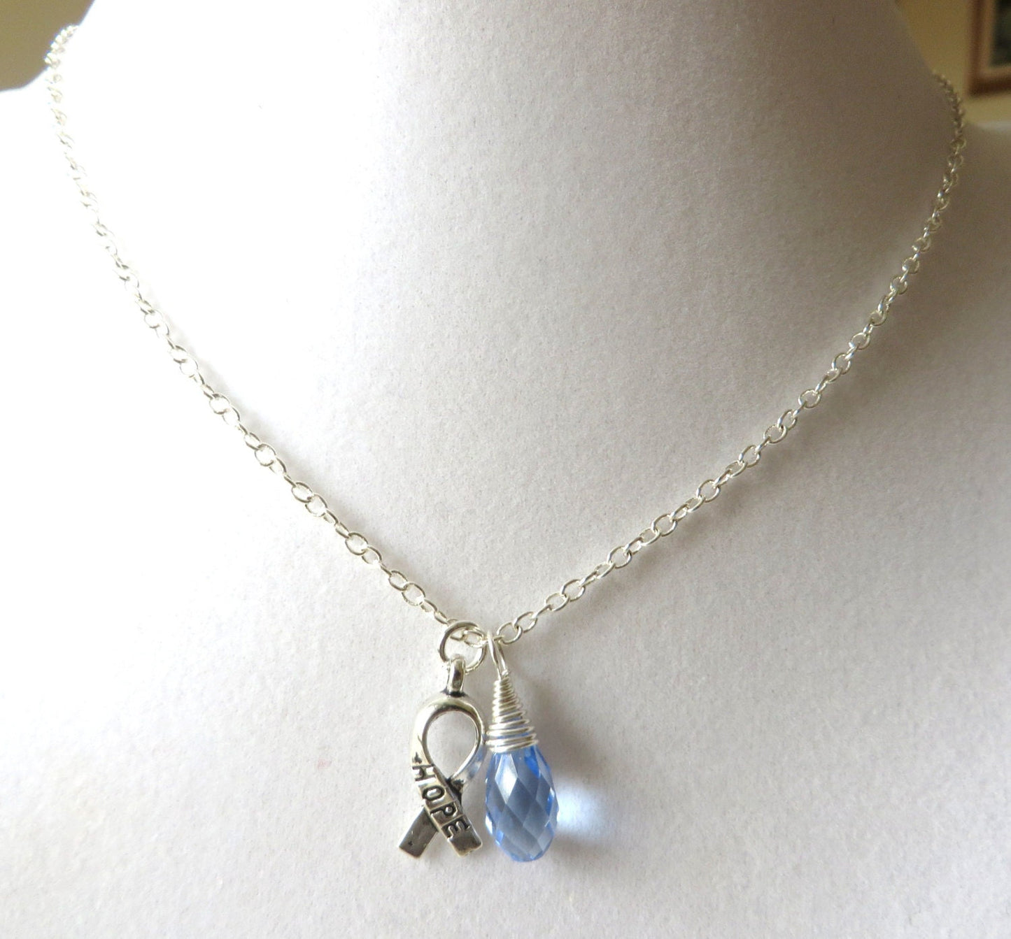 Periwinkle Awareness Ribbon Hope Survivor Silver Ribbon Pendant Necklace You Choose Ribbon Design