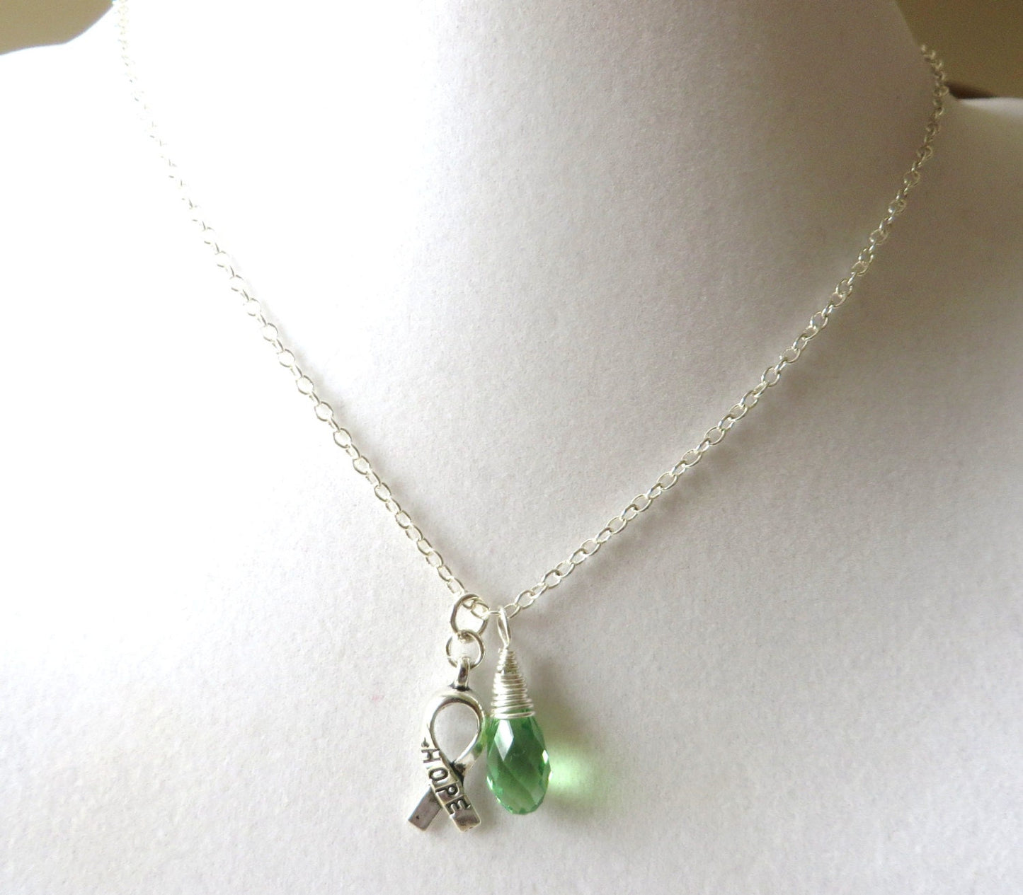 Lime Green Lymphoma Awareness Ribbon Hope Survivor Silver Ribbon Pendant Necklace You Choose Ribbon Design