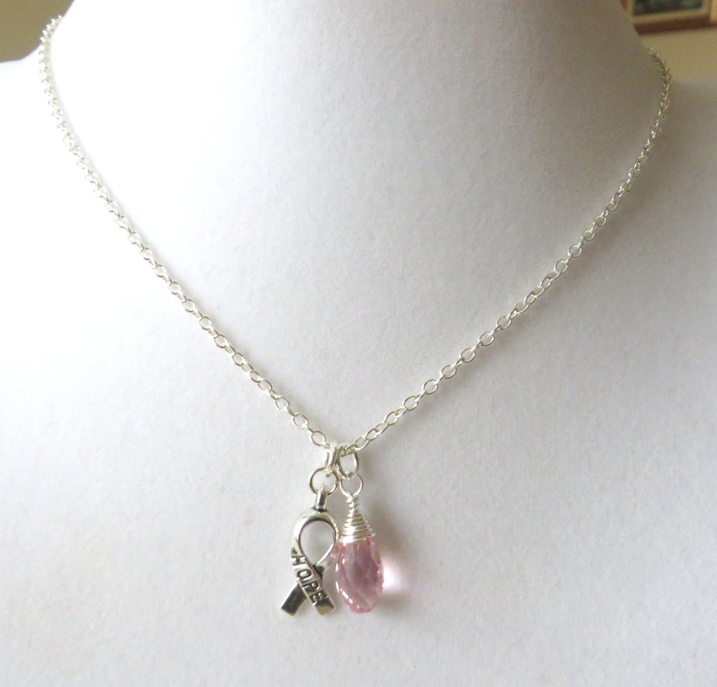 Pink Awareness Ribbon Hope Survivor Silver Ribbon Pendant Necklace You Choose Ribbon Design