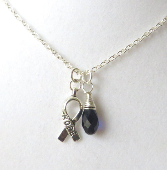 Blue Awareness Ribbon  Hope Survivor Silver Ribbon Pendant Necklace You Choose Ribbon Design