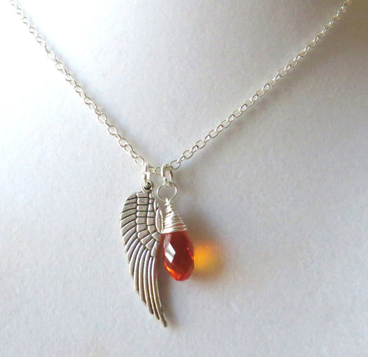 Angel Wing Orange Awareness Loss Pendant Necklace