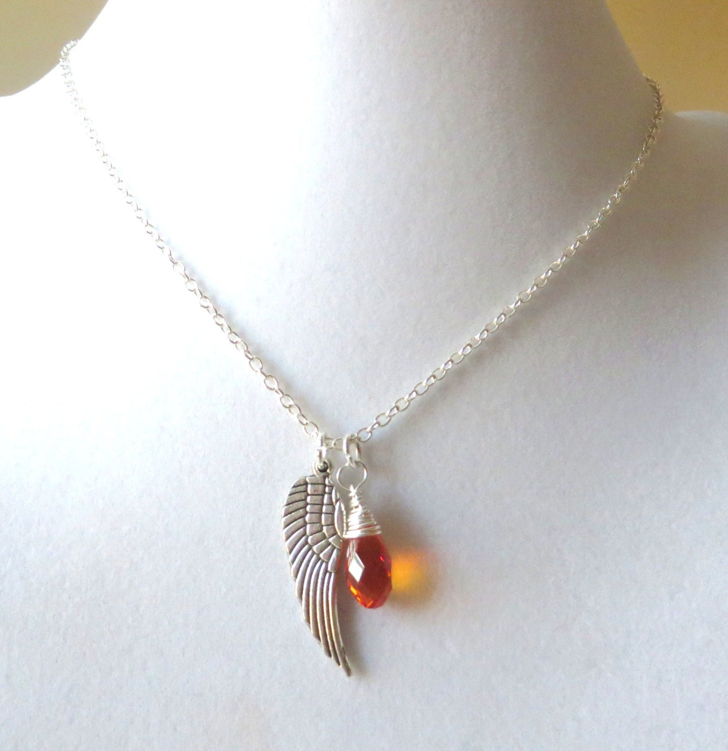 Angel Wing Orange Awareness Loss Pendant Necklace