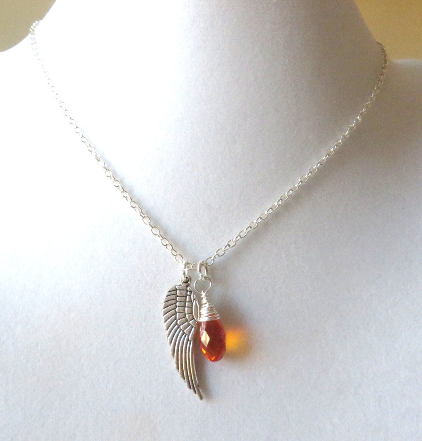 Angel Wing Orange Awareness Loss Pendant Necklace