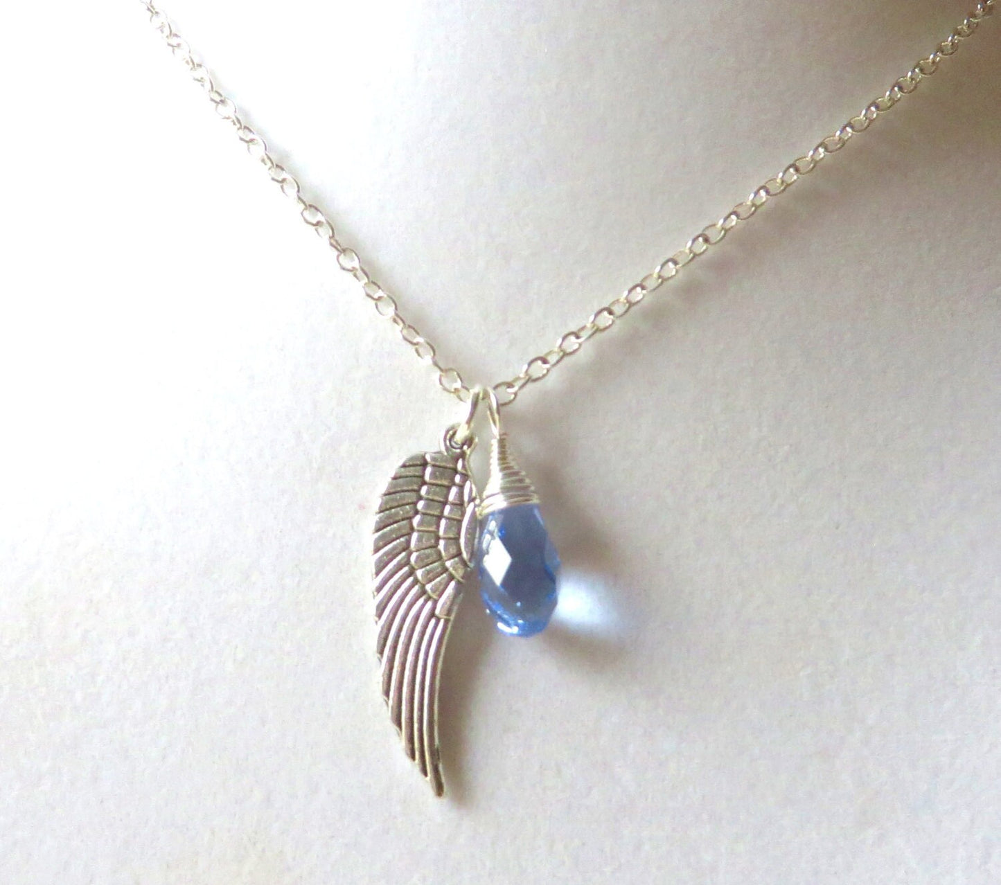 Angel Wing Periwinkle Awareness Loss Pendant Necklace