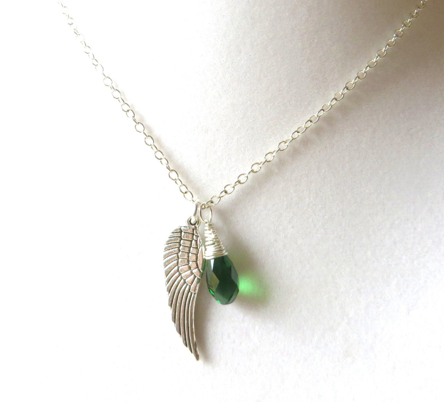 Angel Wing Green Awareness Loss Pendant Necklace