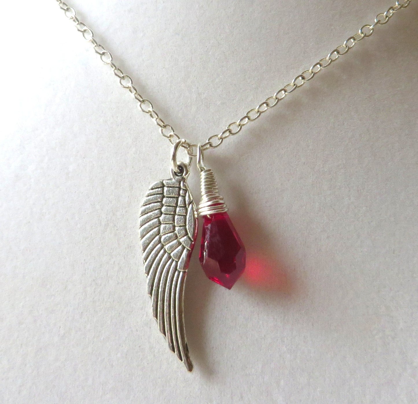 Angel Wing Burgundy Awareness Loss Pendant Necklace