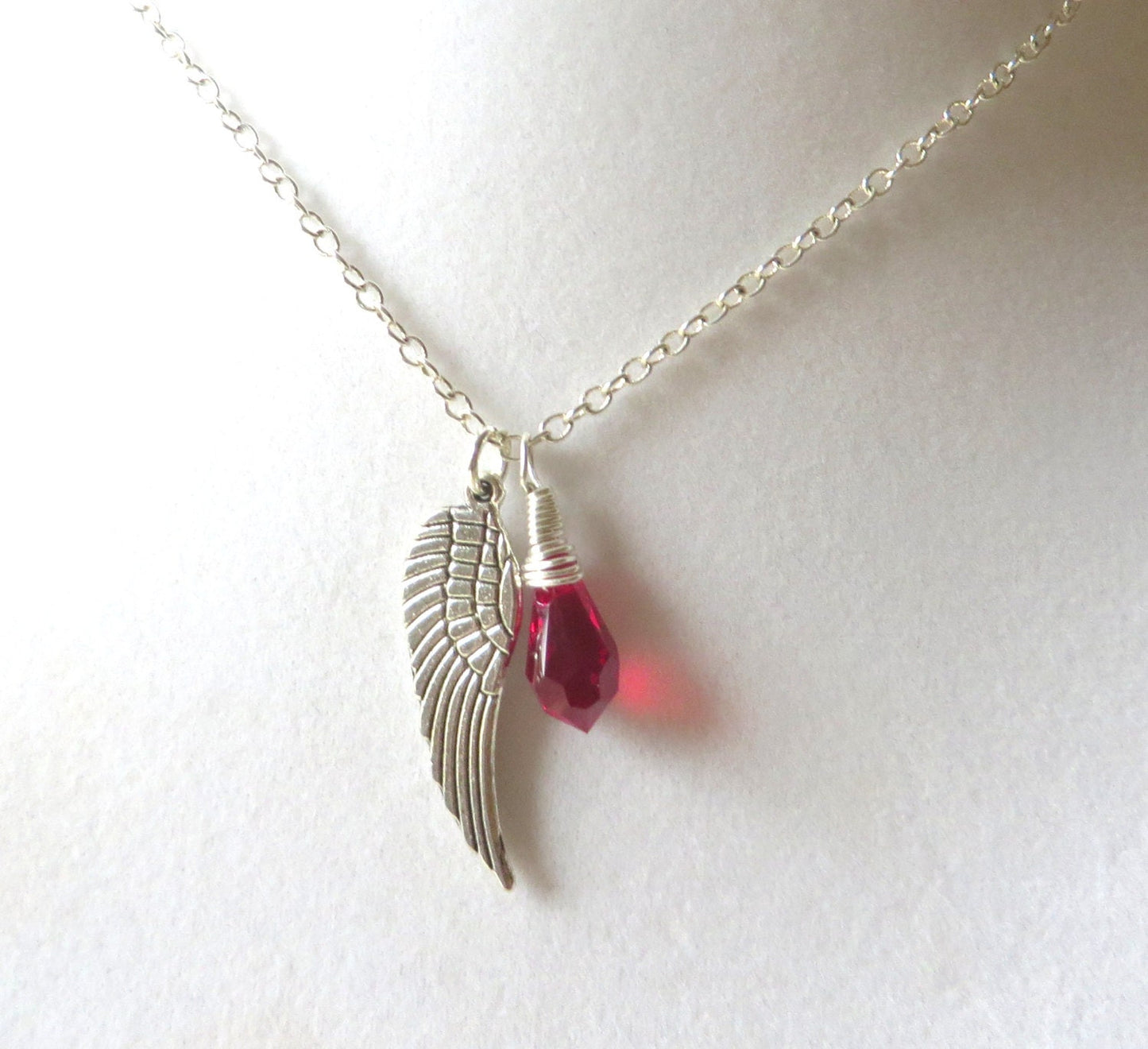 Angel Wing Burgundy Awareness Loss Pendant Necklace