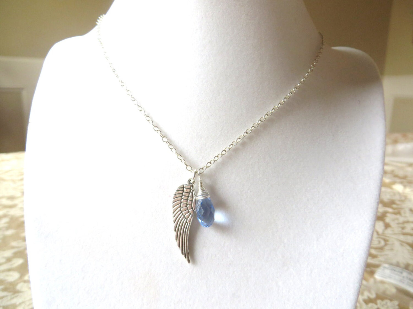 Angel Wing Periwinkle Awareness Loss Pendant Necklace