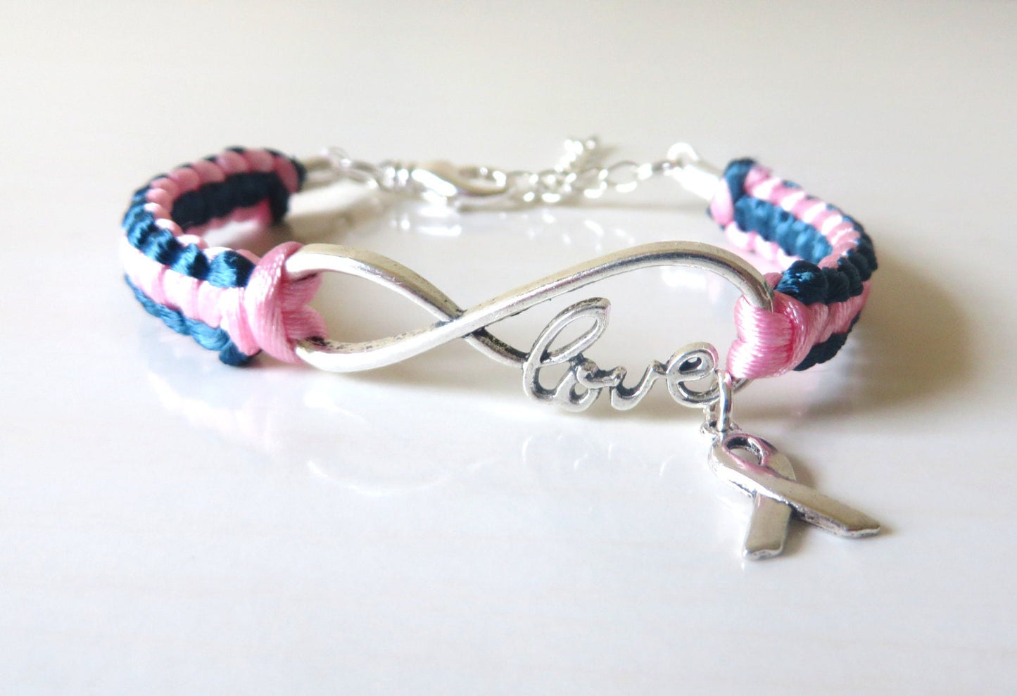 Thyroid Cancer/Disease LOVE Awareness Ribbon Charm Bracelet with Optional Hand Stamped Letter Initial Charm