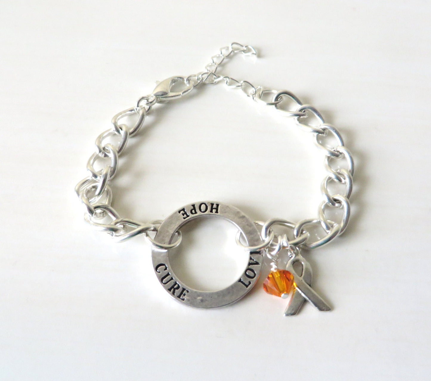 Orange Leukemia, MS, Kidney Cancer, ADHD, Self Injury, Rsd Crps Hope Love Cure Awareness Bracelet YOU Choose Bracelet Length