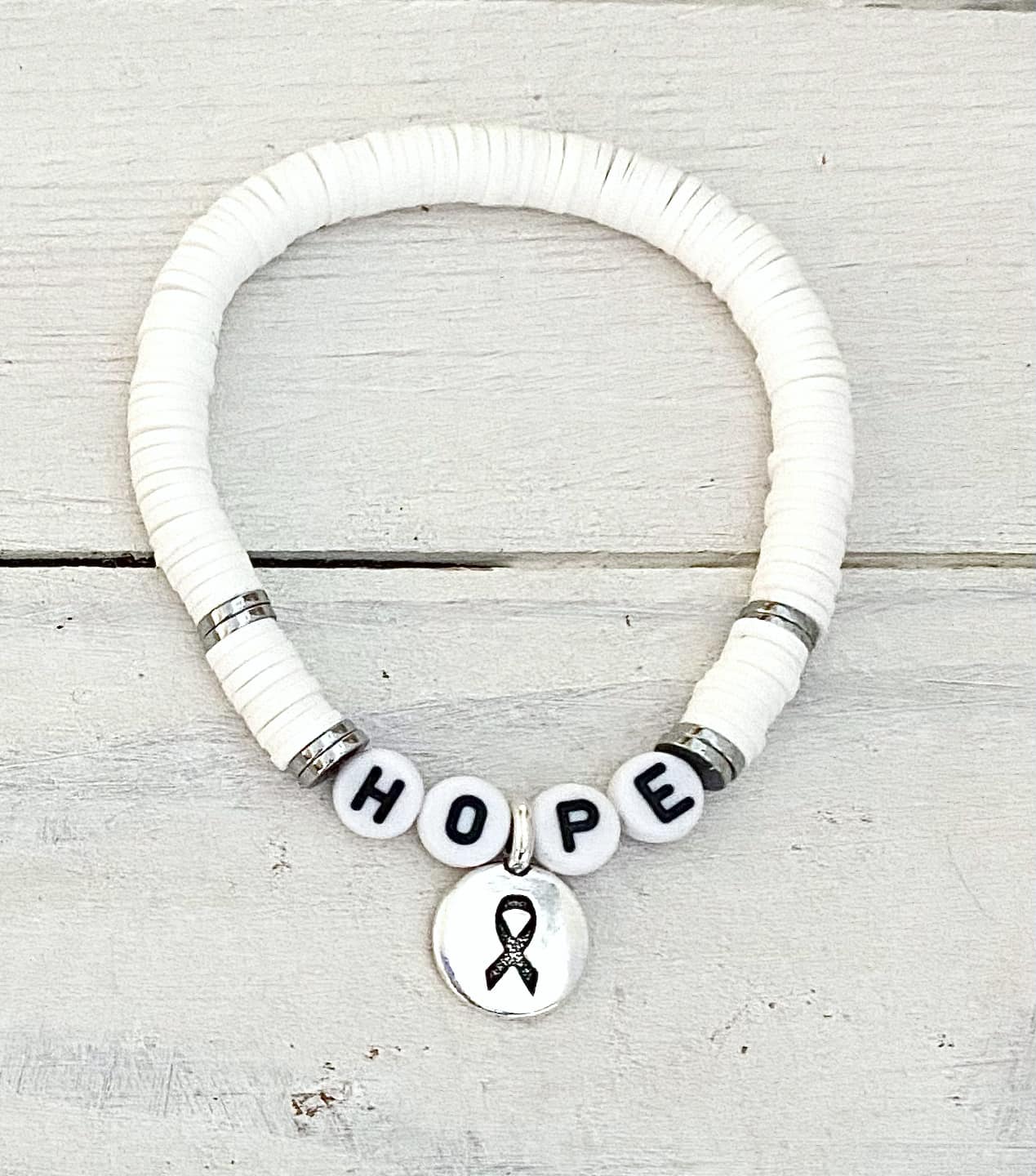Lung Cancer HOPE LOVE SURVIVOR Personalizable Stretch Bracelet You Select Wording and Bracelet Size