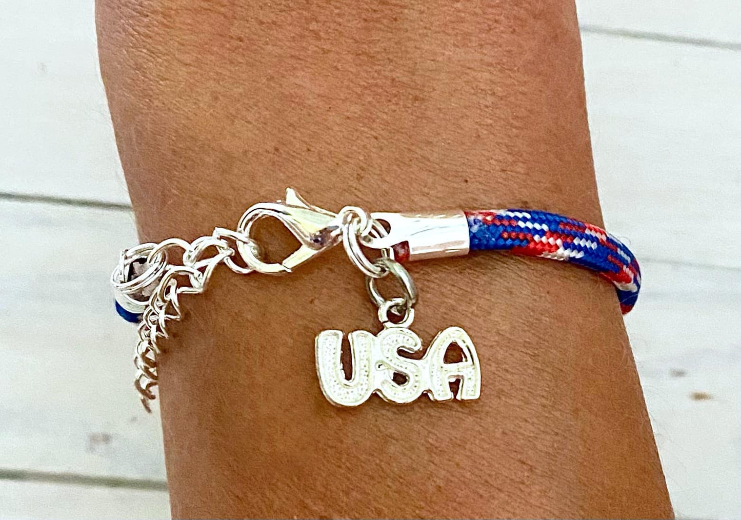 Patriotic USA July 4 Red White Blue Love America Cord Bracelet You Select Charm Choice and Length