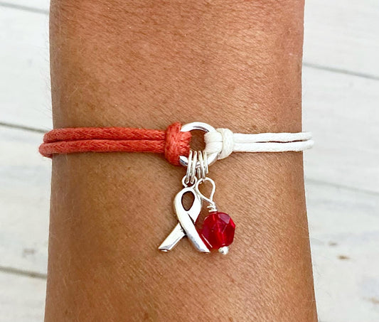 Red White Head and Neck Cancer Awareness Bracelet You Select Bead Color and Bracelet Length Oral Cancer Neck Cancer Salivary Gland Cancer