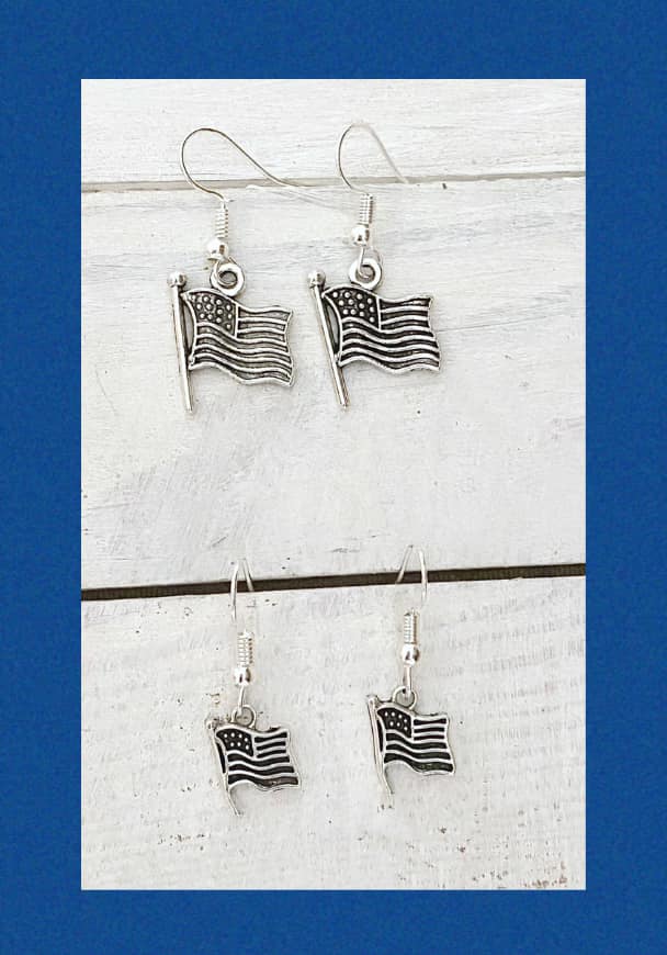 Patriotic Flag Star Earrings You Select Charm Size Olympics Military USA Pride America