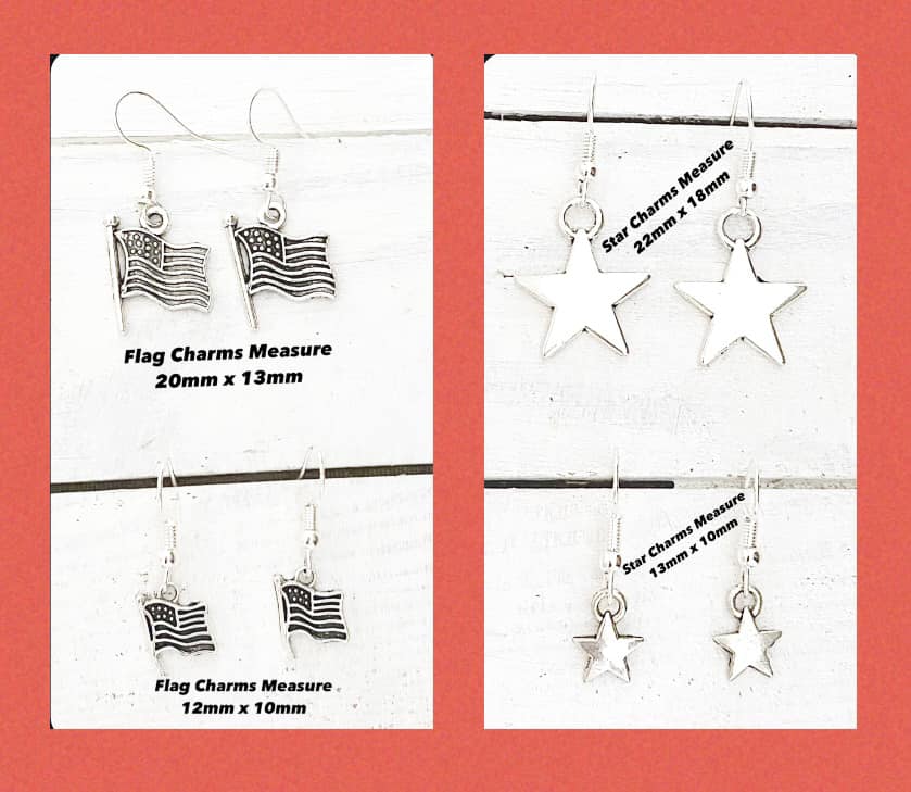 Patriotic Flag Star Earrings You Select Charm Size Olympics Military USA Pride America