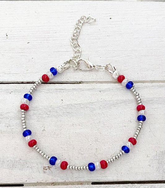 Patriotic Red White Blue USA Olympics July 4 Bracelet with Optional Charm Military Army Navy Air Force Marines Reserves Appreciation