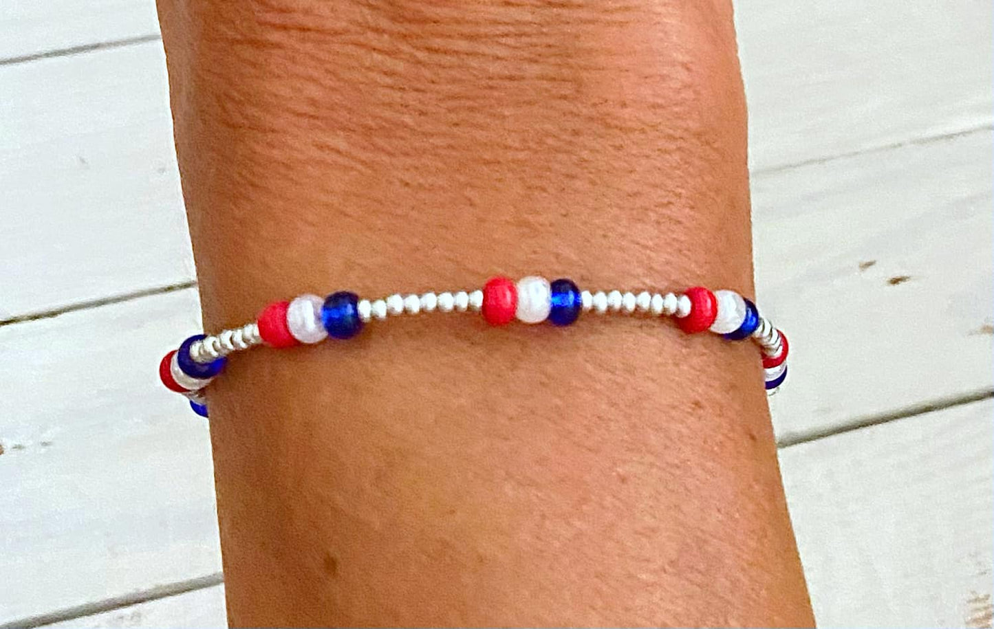 Patriotic Red White Blue USA Olympics July 4 Bracelet with Optional Charm Military Army Navy Air Force Marines Reserves Appreciation