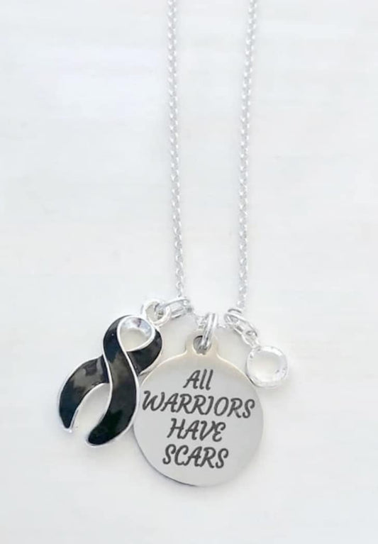 Black Awareness All Warriors Have Scars Survivor Warrior Fighter Necklace Sterling Silver You Select Chain Material and Length