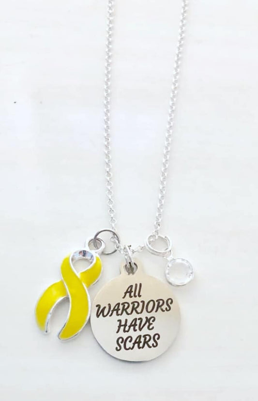 Yellow Awareness All Warriors Have Scars Survivor Warrior Fighter Necklace Sterling Silver You Select Chain Material and Length