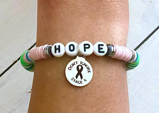 Metastatic Breast Cancer Awareness Don't Ignore Stage 4 HOPE LOVE SURVIVOR Stretch Bracelet You Select Wording and Bracelet Size