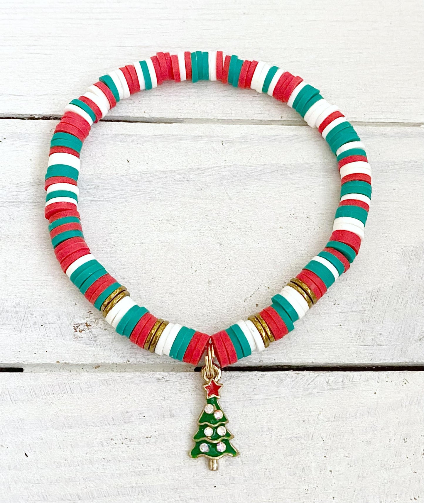 Christmas Tree Holiday Red Green White Cheer Santa Xmas Stretch Bracelet You Select Bracelet Size