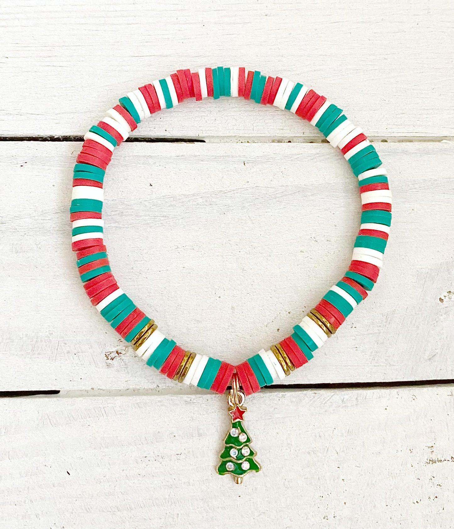 Christmas Tree Holiday Red Green White Cheer Santa Xmas Stretch Bracelet You Select Bracelet Size