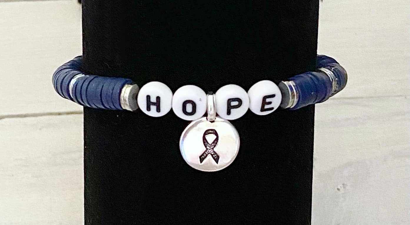 Colon Cancer Awareness Blue Ribbon Stretch Bracelet Survivor Hope Love You Select Bracelet Length and Wording Arthritis Dystonia