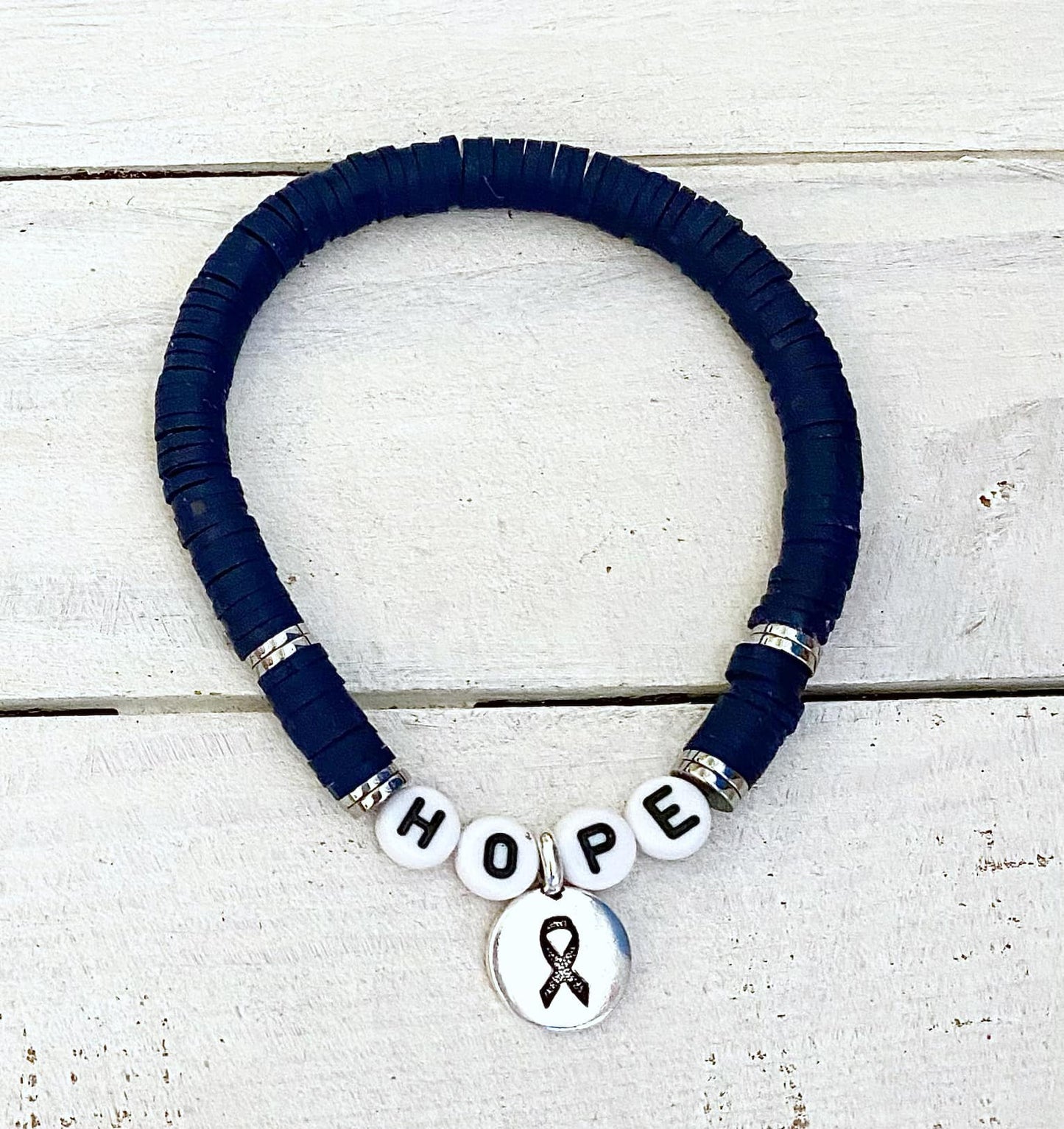 Colon Cancer Awareness Blue Ribbon Stretch Bracelet Survivor Hope Love You Select Bracelet Length and Wording Arthritis Dystonia