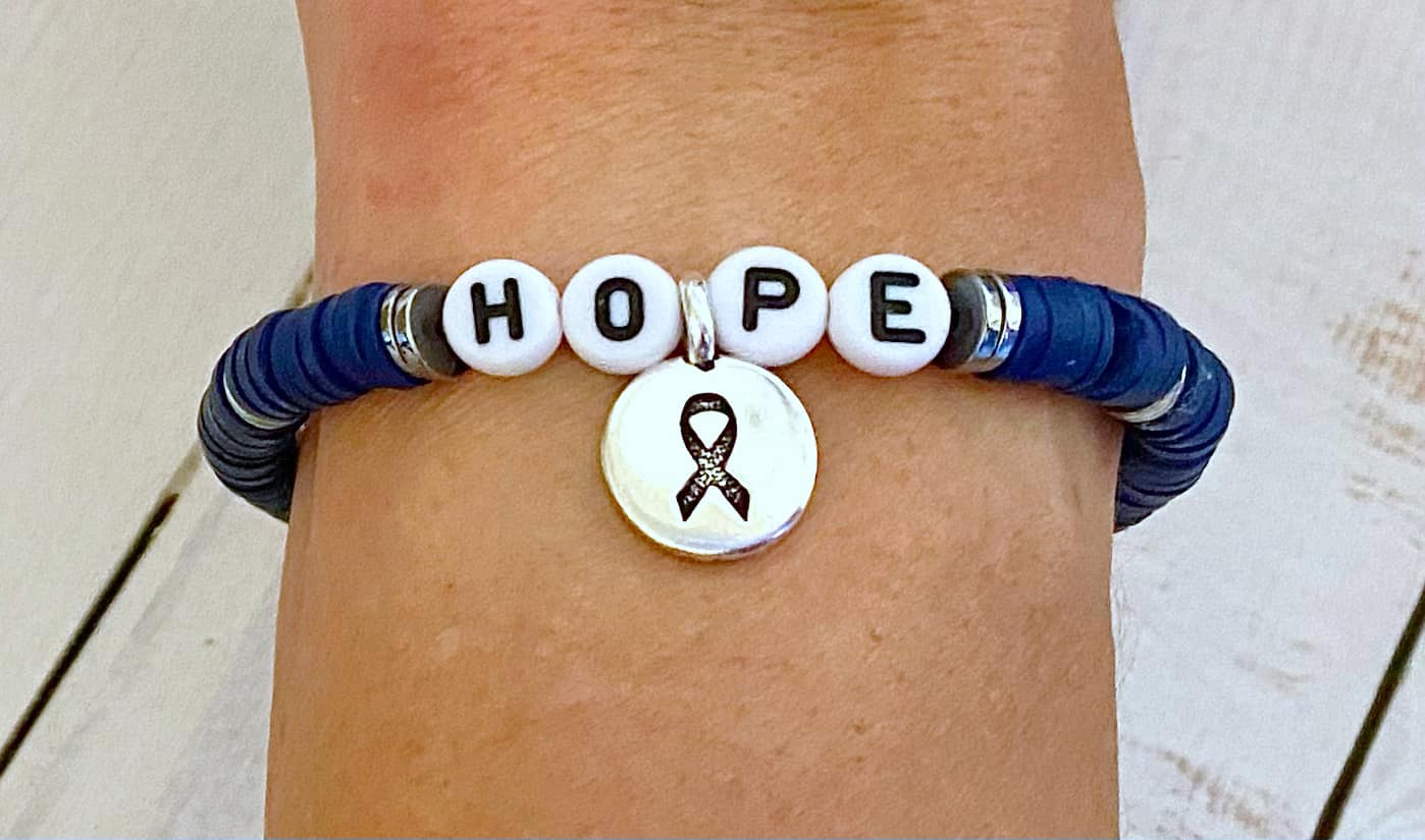 Colon Cancer Awareness Blue Ribbon Stretch Bracelet Survivor Hope Love You Select Bracelet Length and Wording Arthritis Dystonia