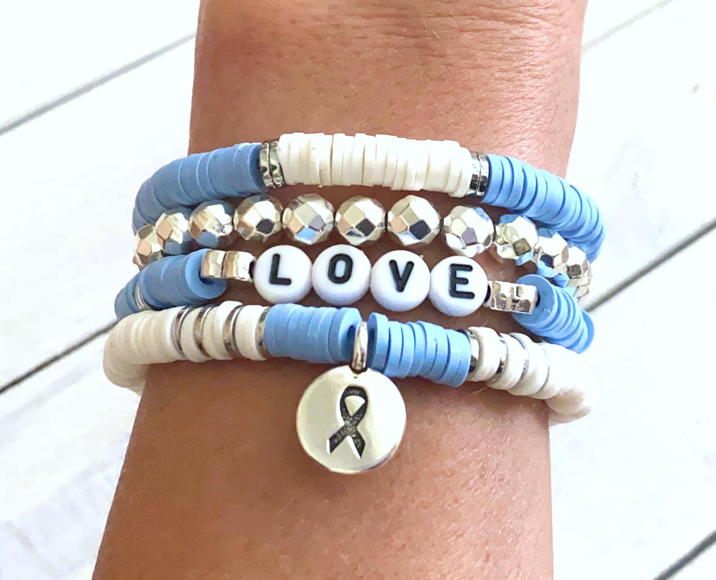 Periwinkle Awareness Ribbon Stacked Stretch Bracelet Survivor Hope Love Esophageal Stomach Cancer Set You Select Bracelet Length and Wording