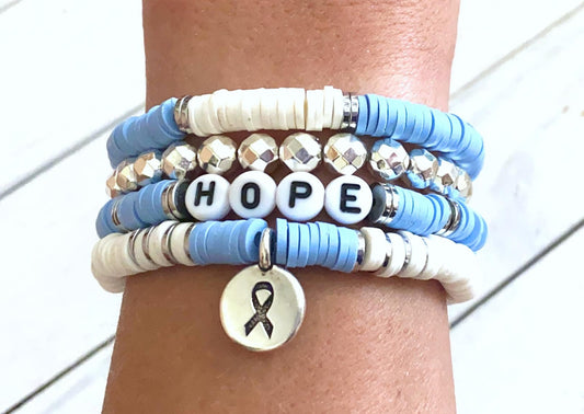 Periwinkle Awareness Ribbon Stacked Stretch Bracelet Survivor Hope Love Esophageal Stomach Cancer Set You Select Bracelet Length and Wording