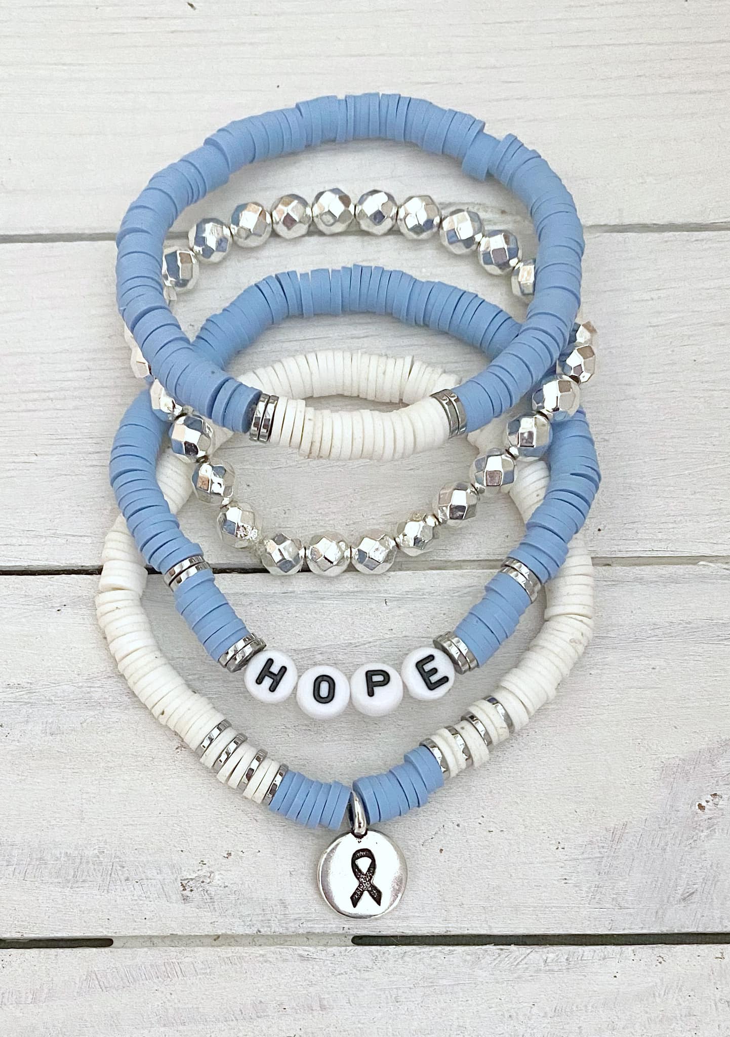 Periwinkle Awareness Ribbon Stacked Stretch Bracelet Survivor Hope Love Esophageal Stomach Cancer Set You Select Bracelet Length and Wording