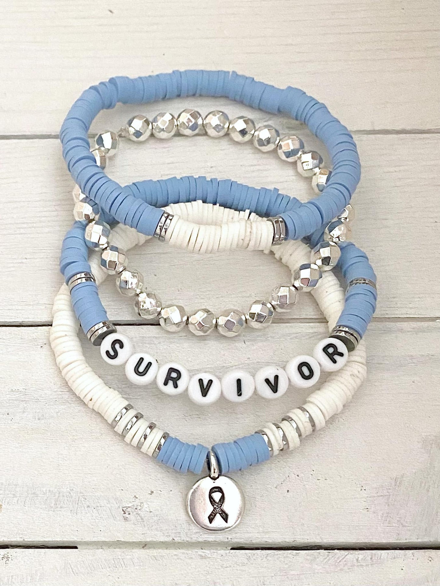 Periwinkle Awareness Ribbon Stacked Stretch Bracelet Survivor Hope Love Esophageal Stomach Cancer Set You Select Bracelet Length and Wording