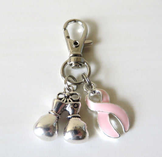 Pink Breast Cancer Awareness Zipper Pull Key Chain YOU Select Charms