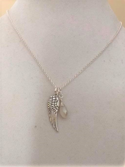 White Lung Cancer Awareness Angel Wing Pendant Sterling Silver Necklace You Select Chain Length