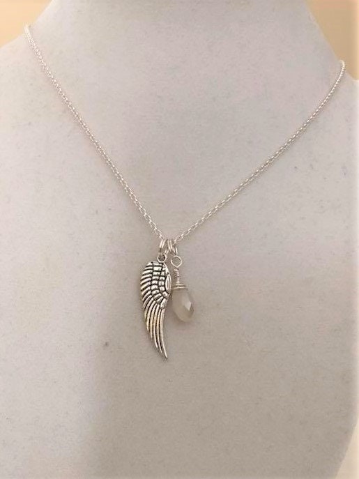 White Lung Cancer Awareness Angel Wing Pendant Sterling Silver Necklace You Select Chain Length