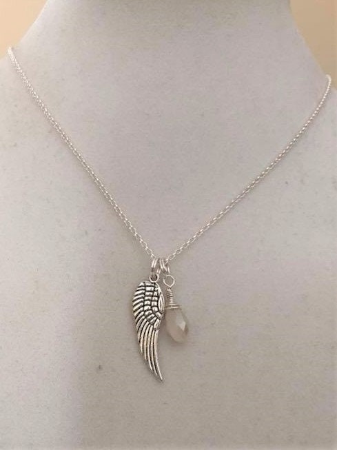 White Lung Cancer Awareness Angel Wing Pendant Sterling Silver Necklace You Select Chain Length