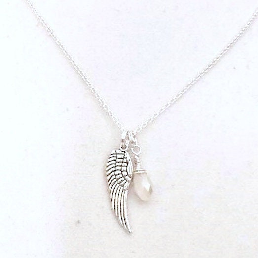 White Lung Cancer Awareness Angel Wing Pendant Sterling Silver Necklace You Select Chain Length