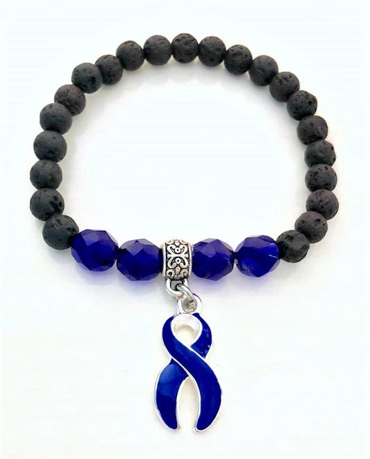 Blue Aromatherapy Essential Oil Relaxation Comfort Lava Bead Colon Cancer Chronic Fatigue Arthritis Child Abuse Awareness Stretch Bracelet