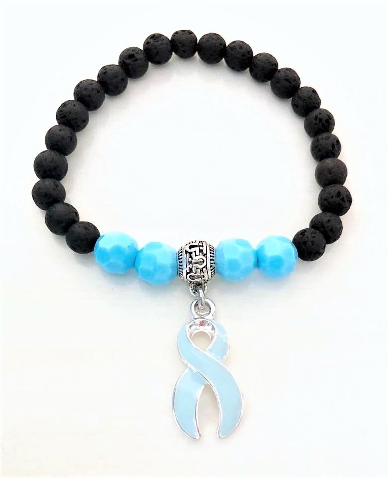 Prostate Cancer Light Blue Aromatherapy Essential Oil Relaxation Comfort Lava Bead Prostate Cancer Stretch Bracelet